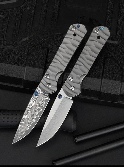 New Style Outdoor Pocket Folding Knife Damascus Steel Blade Titanium Alloy Handle Portable Knives Peeling Tool Jungle Knives