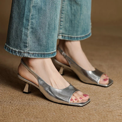 2026 New Summer Women Sandals Kid Suede Leather Women Shoes Peep Toe Chunky Heel Concise Sandals High Heel Ladies Shoes