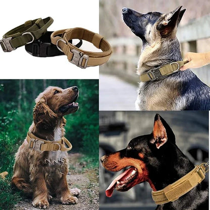 Tactical Dog Collar Adjustable Military Nylon Dog Collar with Control Handle and Heavy Duty Metal Buckle for Medium & Large Dog