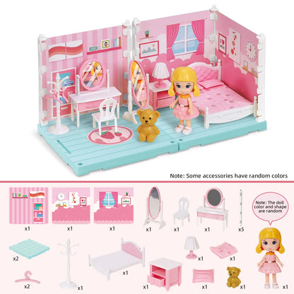Mini Home Accessories DIY Doll House Furniture Assembly Model Simulated Bedroom Kitchen Decoration Pretend Play Toy Girl Gift