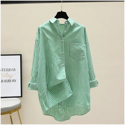Striped Shirt Women Shirts Summer Autumn Fashion Female Office Lady Loose Blouse Long Sleeve Sun Protection Tops Casual Shirts