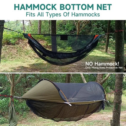 Camping Hammock with Bottom Mosquito Net Removable Mesh Underquilt Bug Net Quick Setup Hanging Bed for Outdoor Hiking