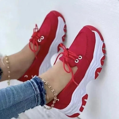 New Summer Red Women Sneakers Platform Breathable Vulcanized Shoes 2025 Lightweight Faux Suede Women Shoes Novelty Flat Sandals