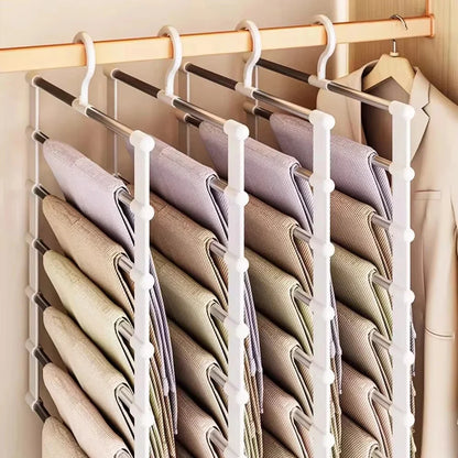 Multi-Layer Pants Hanger Space Saving Closet Organizer Foldable Trousers Clothes Rack Wardrobe Storage with Non Slip Clips