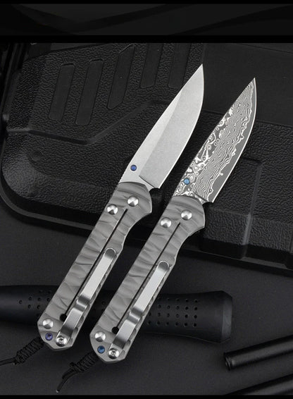 New Style Outdoor Pocket Folding Knife Damascus Steel Blade Titanium Alloy Handle Portable Knives Peeling Tool Jungle Knives