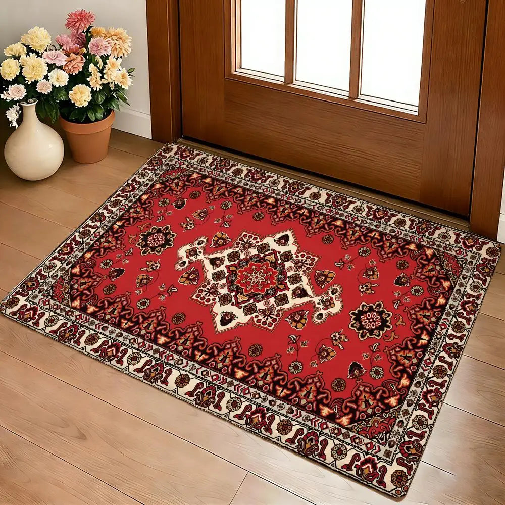 Mysterious Red Persian Carpet Floor Mat Cozy Flannel Soft Thick Non-Slip Mat For Living Room Bedroom Kitchen Decor Rugs