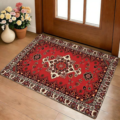 Mysterious Red Persian Carpet Floor Mat Cozy Flannel Soft Thick Non-Slip Mat For Living Room Bedroom Kitchen Decor Rugs
