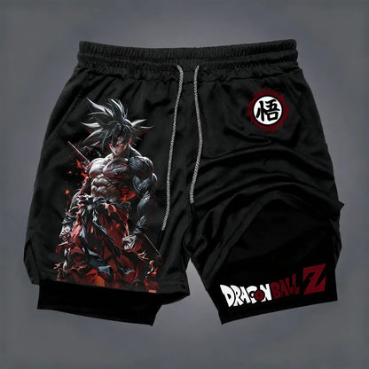 Dragon Ball Men's Double-layer Shorts Son Goku Summer Japanese Anime Fake Two-piece Sports Fitness Quick-drying Shorts