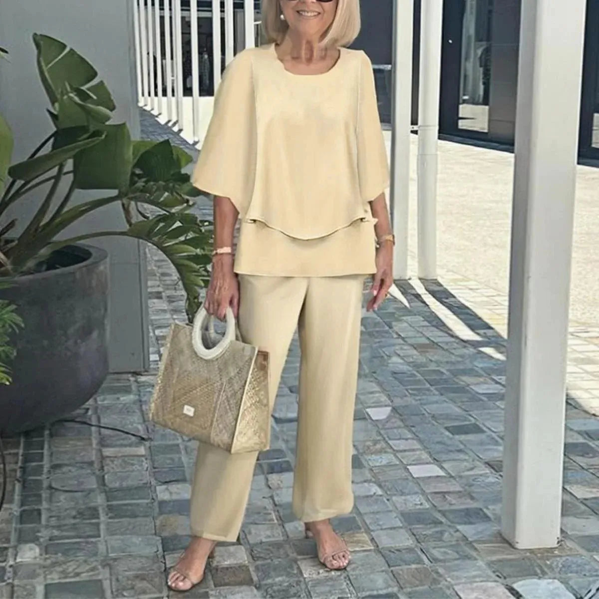 Summer Fashion New 2 piece Sets Women o-neck Sleeve print Pants Suits Casual Loose Irregular Top Wide Leg Pant two piece Set