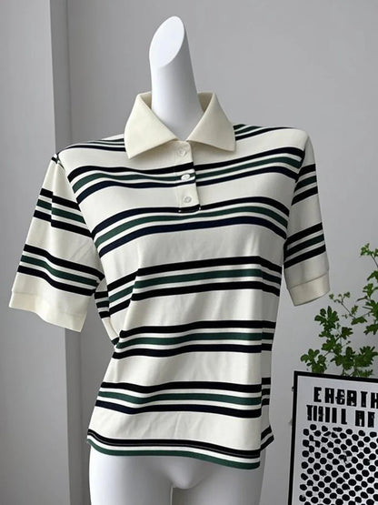 Hirsionsan Polo Neck T Shirt Women Soft Chic Tees 95% Cotton Jumper Clothes Loose Casual Pullover 2025 Summer New Crop Tops