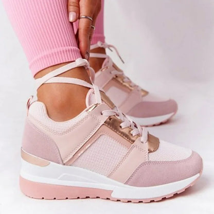 Women's Sneakers Platform Casual Shoes Solid Color Vulcanized Shoes Lace-Up Lightweight Tennis Shoe Wedges Plus Size Women Shoes