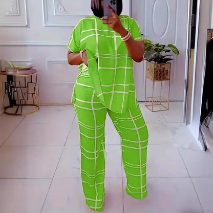 Short Sleeve 2 Piece Women Sets 2025 Spring Summer Matching Sets Stripe Print Two Pieces Sets Top Pants Suits Outfits Clothing