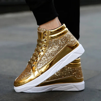 Men's Glitter High Top Sneakers Shiny Party Stage Shoes Casual Fashion Footwear Tênis Alto Brilhante Zapatillas Altas Brillantes
