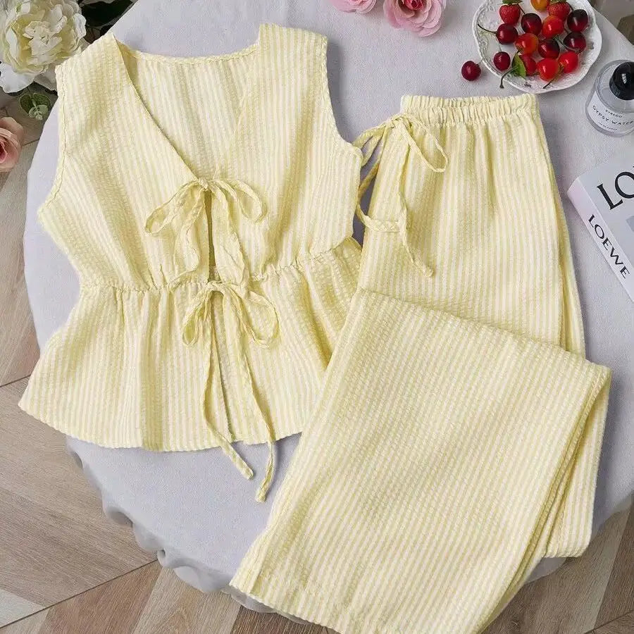 Solid Cami Wide Leg Pants Set | Tie Waist Loose Fit | Summer Two Piece Casual Outfit