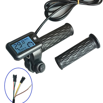 A Pair of 36V/48V/60V/72V EBike Throttle Handle Grip with LCD Speed Display and 170cm Cable for Electric Bicycle