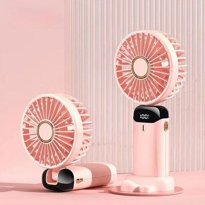 USB Handheld Mini Fan Foldable Portable Neck Hanging Fans 5 Speed USB Rechargeable Fan with Phone Stand and Display Screen