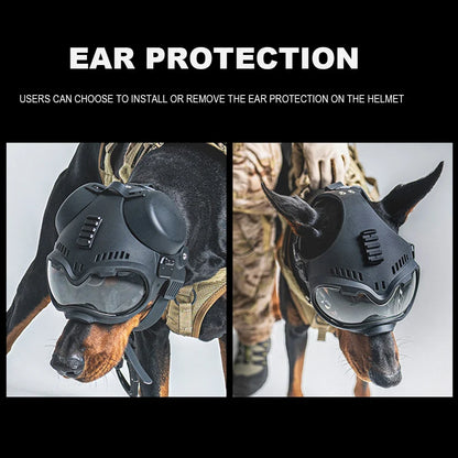 Tactical Dog Outdoor Hunting Training K9 Helmet, Large Dog Patrol Dogs Sheepdog Pet Motorcycle Protective Helmet with Goggles