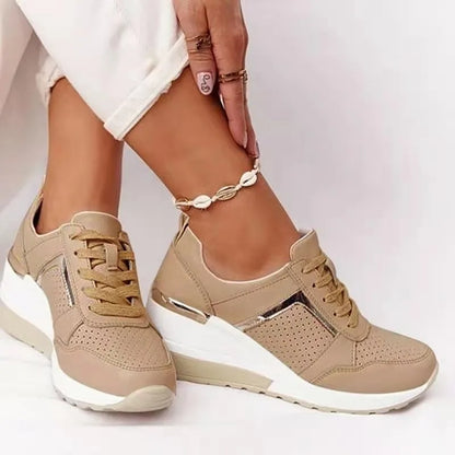 Women's Sneakers Platform Casual Shoes Solid Color Vulcanized Shoes Lace-Up Lightweight Tennis Shoe Wedges Plus Size Women Shoes
