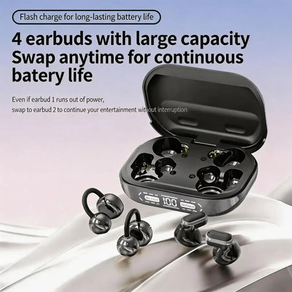 2026 New Bluetooth 6.0 Ear-Clip Headphones 4 Earbuds In-Ear & Open Ear Design 2.6g Ultra-Light Audífonos with AI Noise Reduction