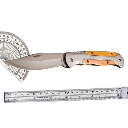 Lightweight Folding Utility Knife with Wooden Inlay, Stainless Steel Blade, Non-locking Design for Camping, Hiking and Outdoor T