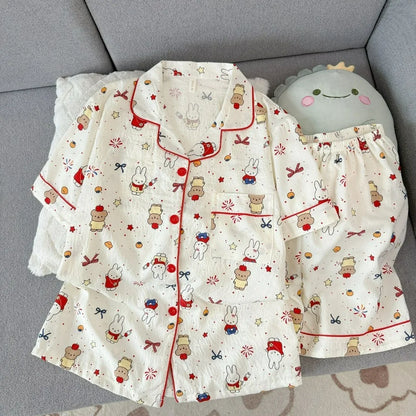 Miffy Women Pajamas Set Cute Summer Short Sleeve Shorts Comfortable Loose Homewear Soft Breathable Casual Loungewear Sleepwear