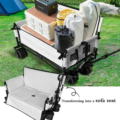 Large Capacity Outdoor Folding Cart Camping Stroller Rear-open Camper Wagon Portable Utility Cart For Shopping Picnic Fishing