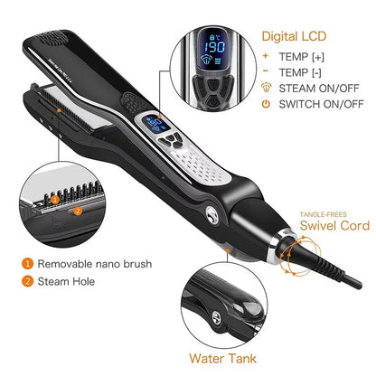 Best Seller Wide Plate Steam Hair Straightener Temperature Controlled Perm Negative Ions Do Not Hurt Hair Ceramic Plate Straight