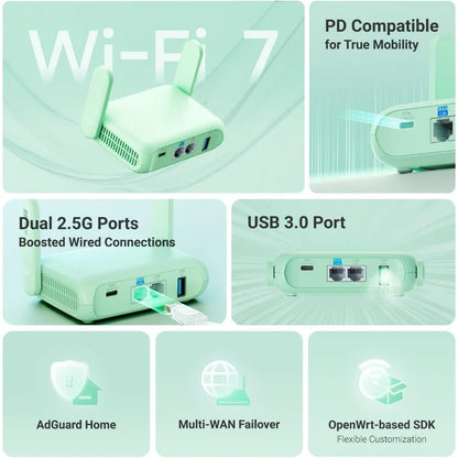 Wireless 7 Portable Travel Router 2.5G Ethernet Pocket WiFi VPN for Mobile Car RV Cruise-Best Promotion