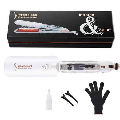 Infrared Steam Hair Straightener Curler Ceramic Glaze Plate 450°F Fast Heating Vapor Flat Iron Straightening Irons Dual Voltage