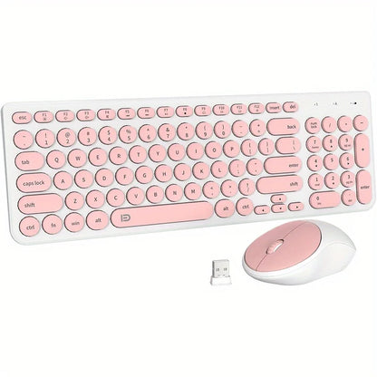 1 Set of 2.4G Wireless Keyboard and Mouse, Portable 95-key Multimedia key Office Mouse Kits, Silent Round Keyheads keyboard Mice