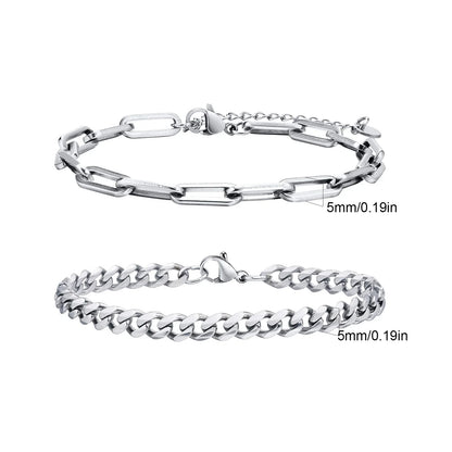 2pcs Men's Chain Bracelets,Stainless Steel Silver Gold Black Color Twist Rope Chain Wristband,Trendy Cuban Link Chains Gift