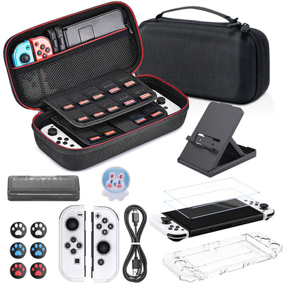 Nintend Switch pouch Kit For NS Switch with Protective Case Cover for Console & J-Con, Screen Protector, Adjustable Stand