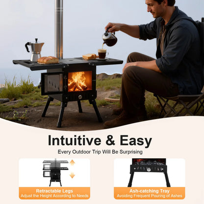 Folding Outdoor Camping Firewood Stove Adjust the Height Smoke Cleanly Outdoor Camping Stove Portable Tent Stove