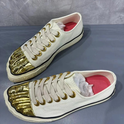 Golden Toe Board Shoes for Both Men and Women, High-end Street Dance Performance Shoes, Adult Lace Up Flat Canvas Shoes