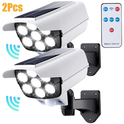 1-2pack 77led Solar Motion Sensor LED Light Outdoor Dummy Camera