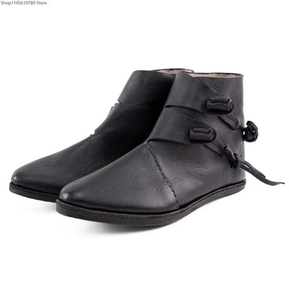 Renaissance Medieval Retro Royal Men's Shoes Medieval Imitation Leather Polish Aristocratic Renaissance Cosplay Bandage Boots
