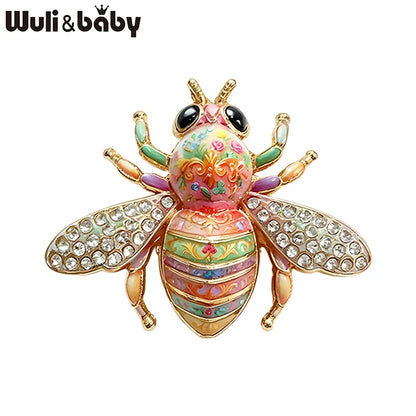 Wuli&baby Cute Rhinestone Bee Brooches For Women Unisex 5-color Beautiful Insects Party Office Brooch Pins Gifts