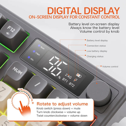 M96 Bluetooth Keyboard Wireless FREEWOLF Screen Gaming Keyboard Electronic Screen Multi-Device Connection Ergonomics Gaming