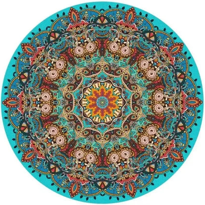 VIKAMA Printed Boho Style Round Crystal Velvet Carpet Floor Mat Living Room Bedroom Coffee Table Hanging Basket Mat