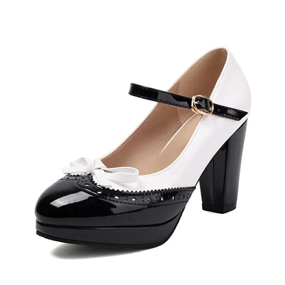 Women Shoes Sweet Candy Color Patent Leather Mary Jane Chunky Heel Ankle Strap Pumps Party Cosplay Uniform Paty Wedding Dress