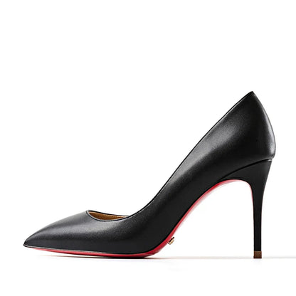 HLTINO Black Pointed Toe Red Bottom Heels Fashion Women Spring Summer Pumps Genuine Leather Shoes for Daily Party Women Shoes
