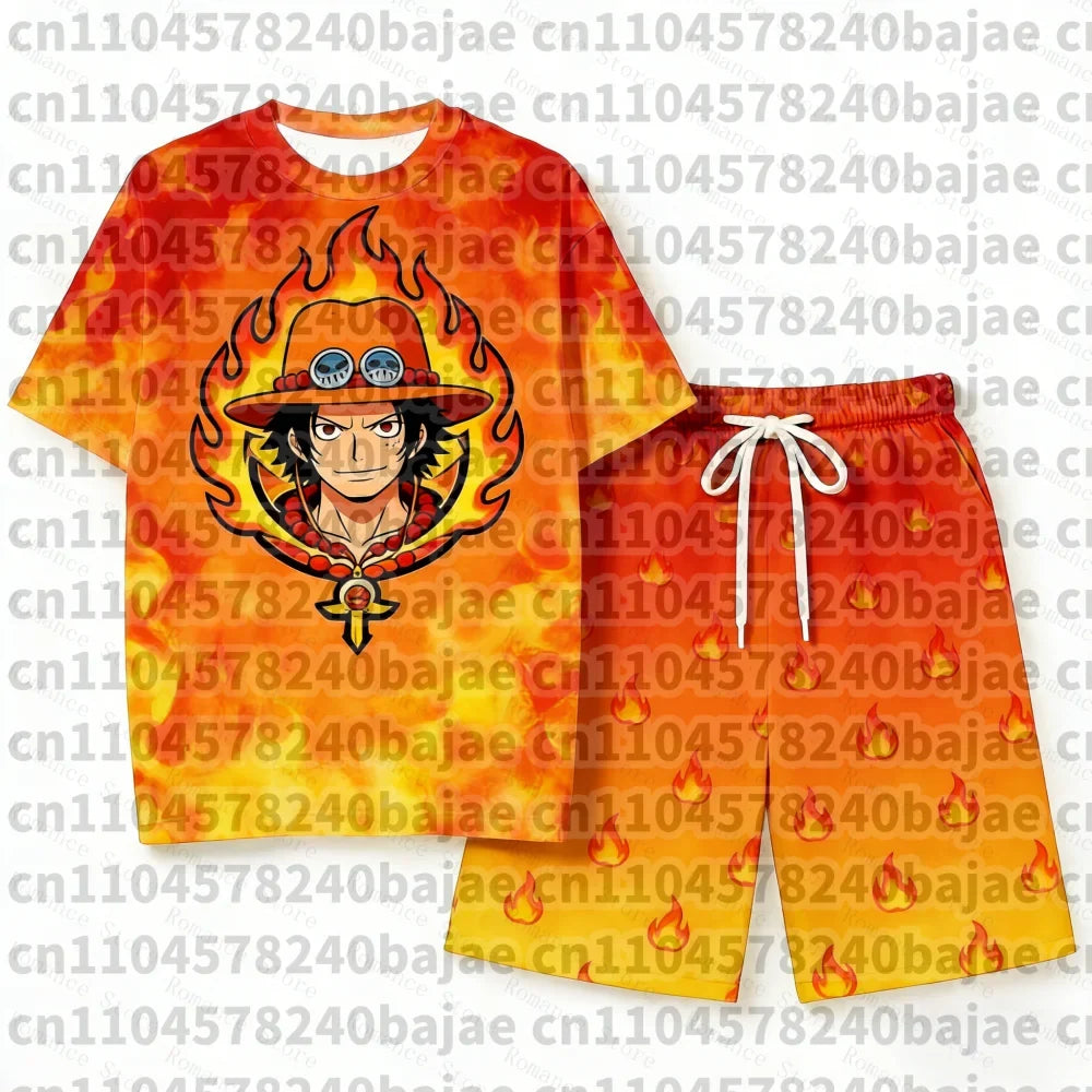 2026 One Piece Luffy Pajama Set Anime Skull Character Sleepwear T-Shirt Shorts for Men's Shirts Women t-shirts Summer Set