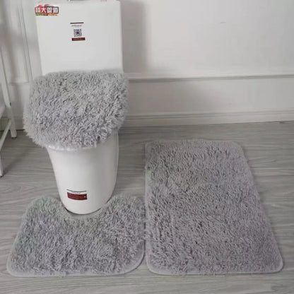 3 Pieces Bathroom Rug Set Bath Mat Toilet Lid Cover U Shape Rug Soft Washable Floor Mat for Shower Laundry Room Kitchen Tub