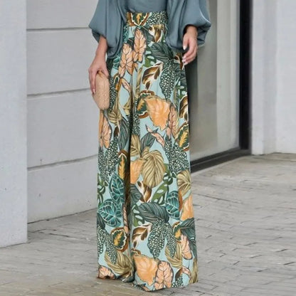 New Women's Clothing Set Lantern Sleeves Loose Top Printed Wide Leg Pants Two Piece Set Casual Ladies Trouser Outfit 2025 Summer