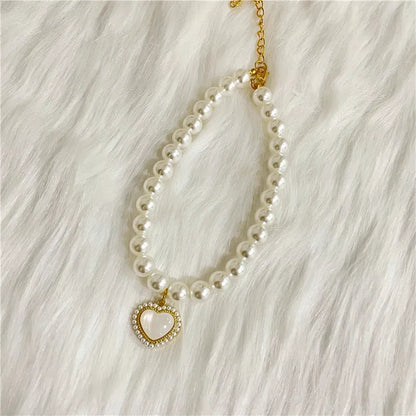 New Pet Collar Pearl Love Necklace Cat Jewelry Cute Collar Puppy Accessories Dog Chain Chihuahua Wedding Jewelry Stuff