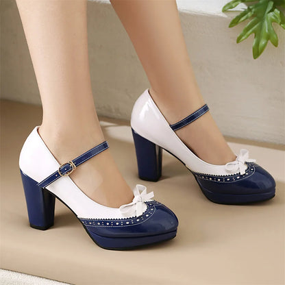 Women Shoes Sweet Candy Color Patent Leather Mary Jane Chunky Heel Ankle Strap Pumps Party Cosplay Uniform Paty Wedding Dress