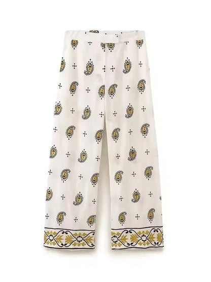 HH Women's Print 2 Piece Set Bell Sleeve Open Front Blouse & Wide Leg Pants Suit For Women Casual Daily Holiday Boho Outfits