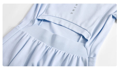 DRUR Elegant Tennis Dress Women Summer Lightweight Quick Dry Sports Dress Back Hollow Out Golf Wear Yoga Clothing Sportswear New