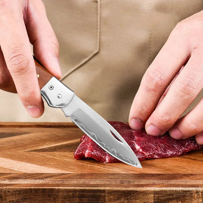 Super Sharp Damascus VG10 Steel Pocket Knife Folding Blade Wooden Handle Kitchen Fruit Meat Vegetable Cutting Knife Holiday Gift
