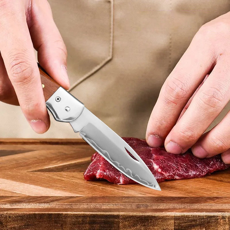 Super Sharp Damascus VG10 Steel Pocket Knife Folding Blade Wooden Handle Kitchen Fruit Meat Vegetable Cutting Knife Holiday Gift